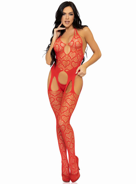 Heart Net Sexy Red Suspender Jumpsuit