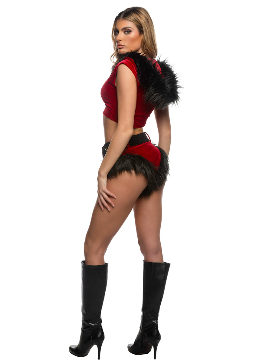 Holiday Vixen Sexy Womens Crop and Shorts Christmas Costume Set - Back Image