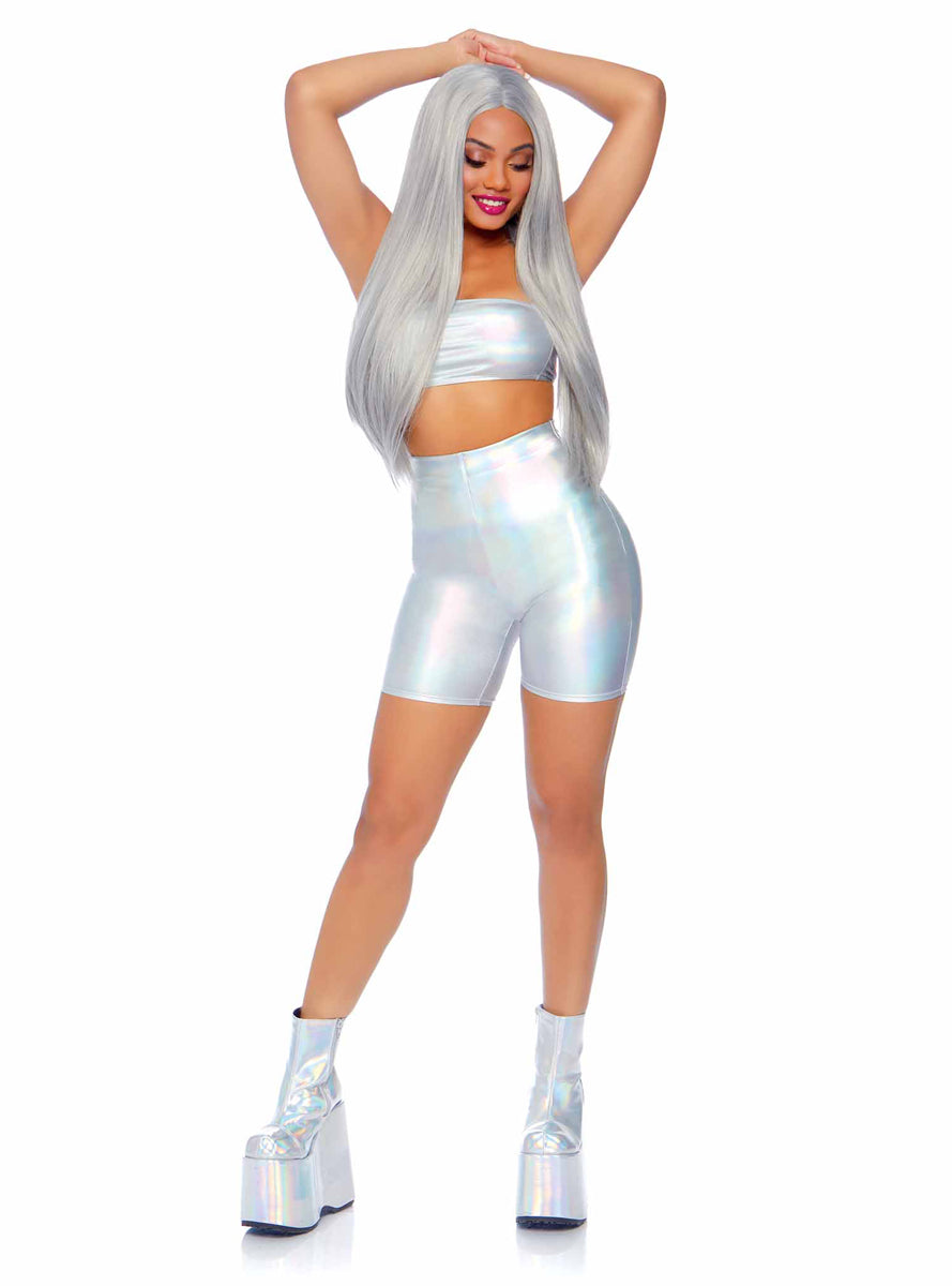 Holographic Sexy Bandeau and Shorts Festival Set
