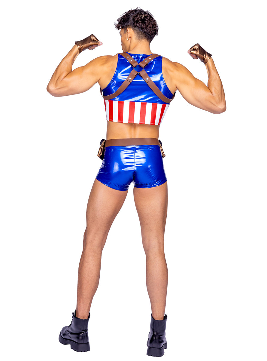 Hulky America Hero Sexy Mens Superhero Costume - Back Image