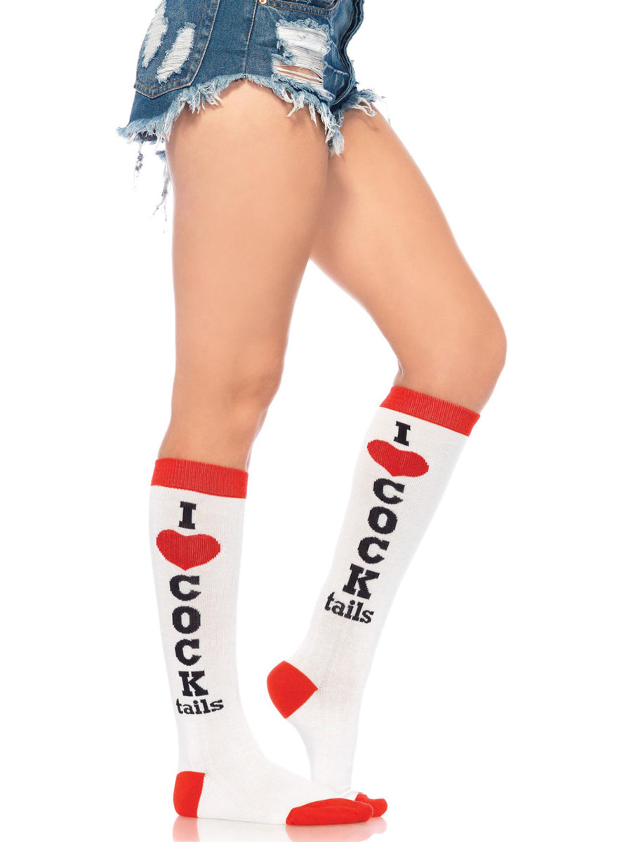 Womens White I Heart Cocktails Knee High Socks Alternative Image
