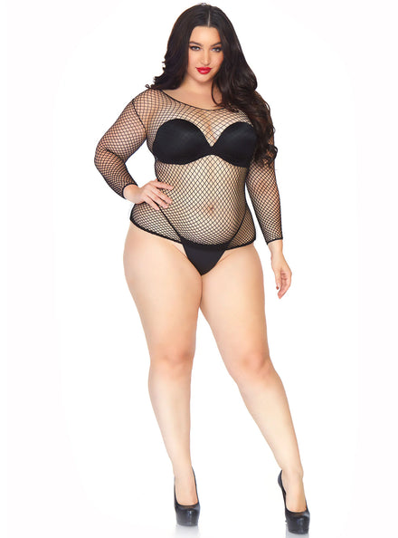 Industrial Net Black Plus Size Long Sleeve Top