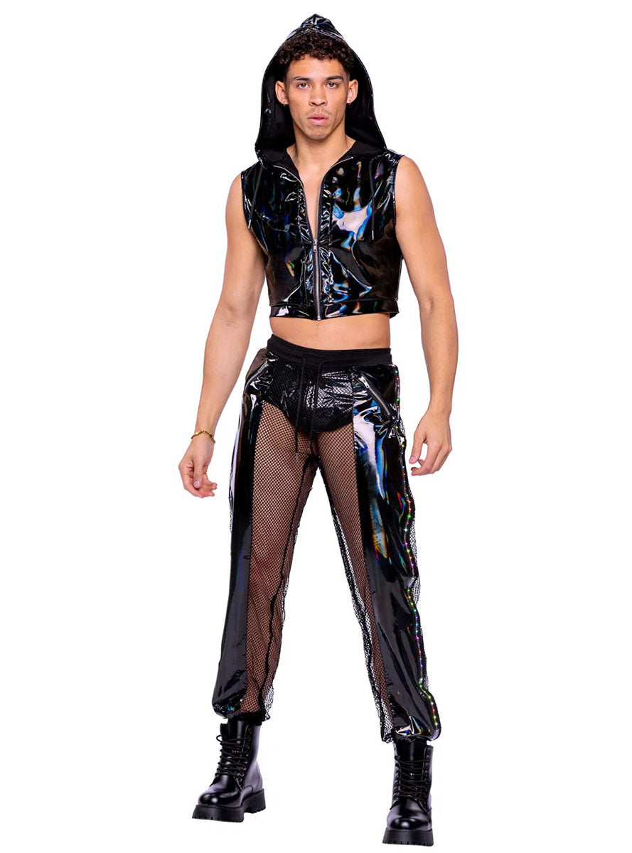 Iridescent Black Mens Sleeveless Vinyl Vest