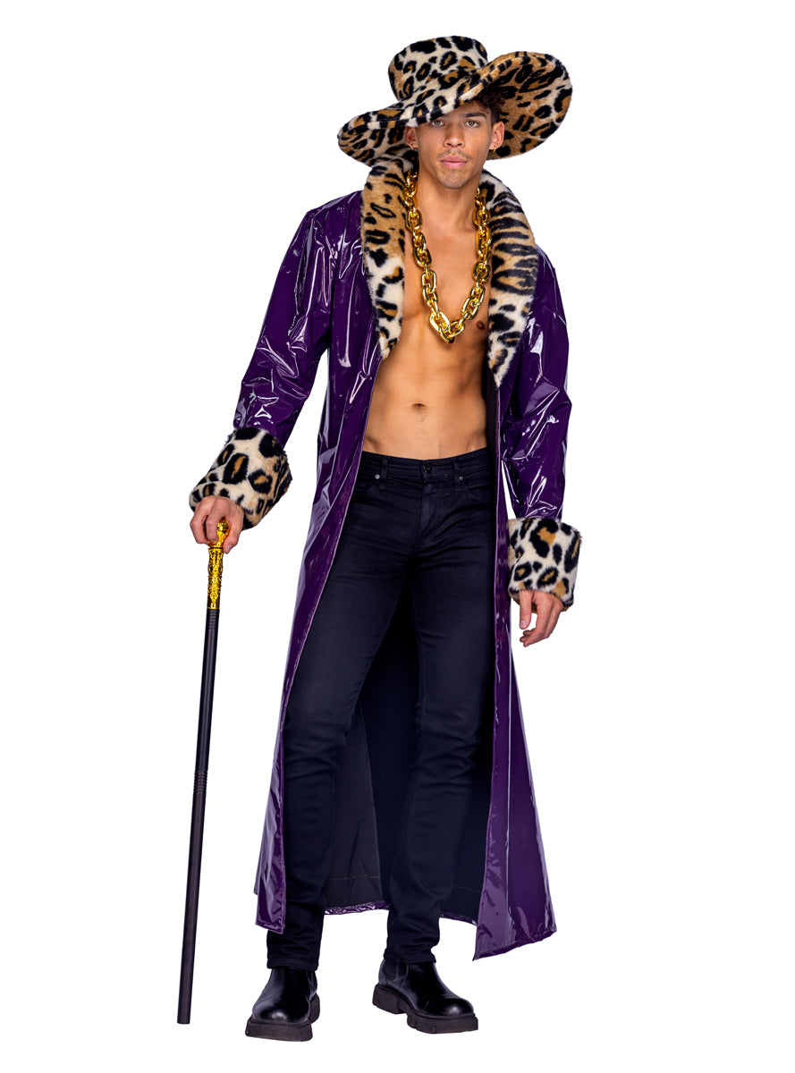 King Pimp Sexy Mens Purple Vinyl And Leopard Print Costume - Main Image