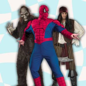 Image of three men in plus size costumes