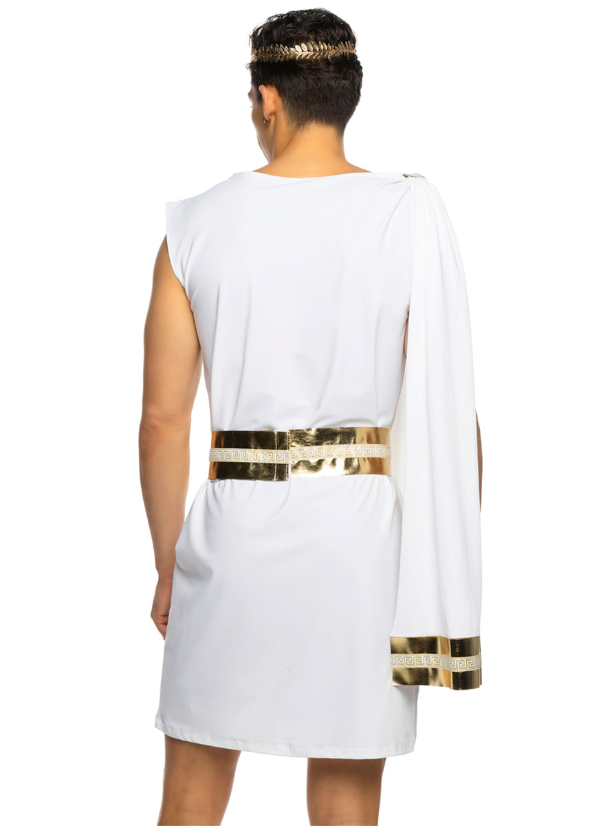 Mens Gilded Greek God White Toga Costume - Back Image