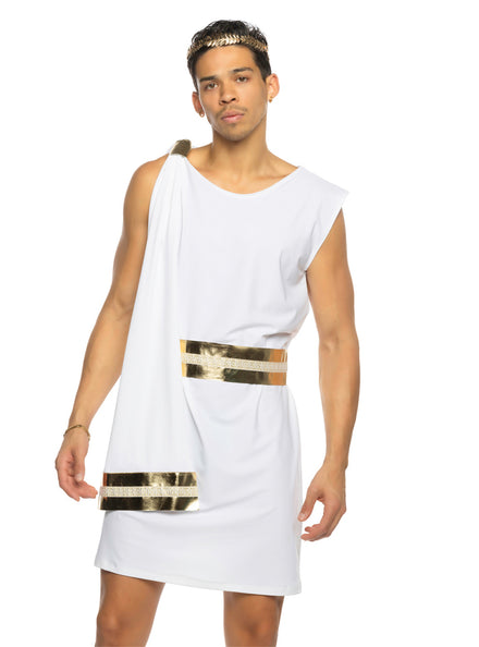 Mens Gilded Greek God White Toga Costume - Main Image