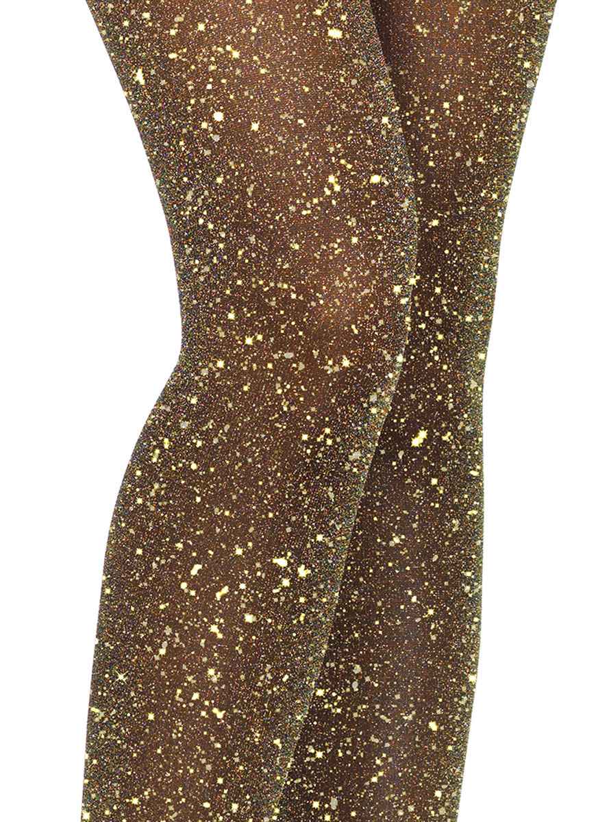 Womens Black And Gold Metallic Shimmer Costume Tights
