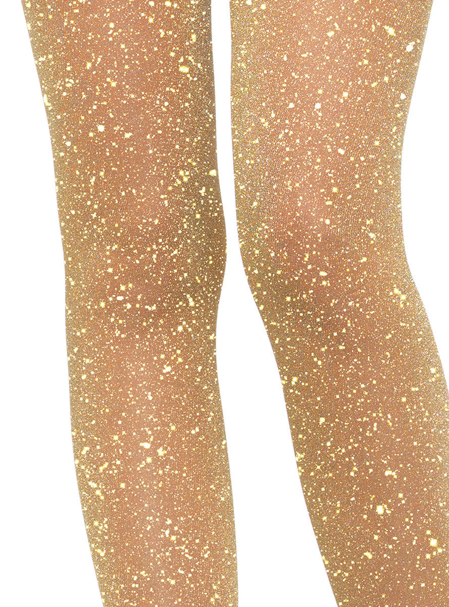 Womens Gold Metallic Shimmer Costume Tights Close Image