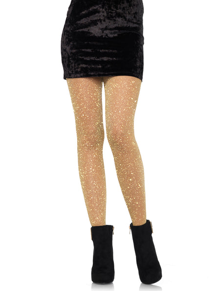 Womens Gold Metallic Shimmer Costume Tights Main Image