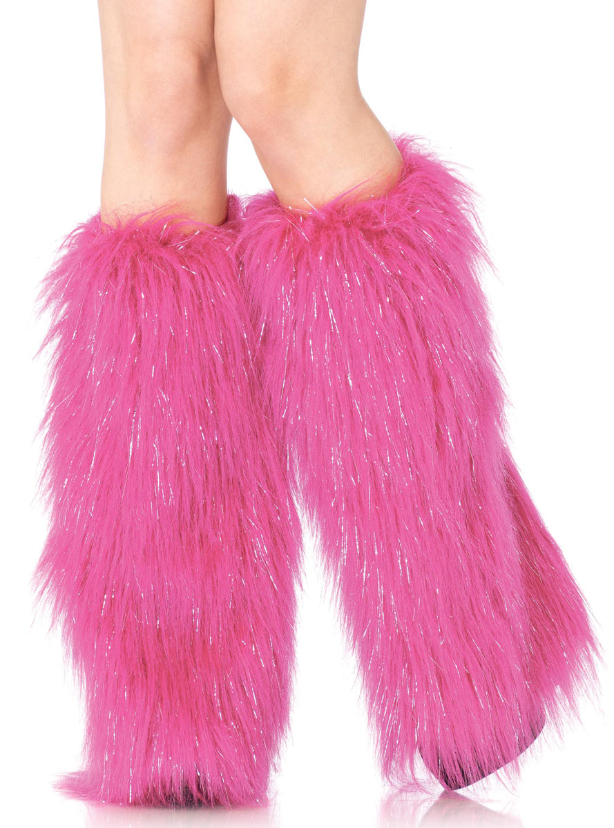 Womens Pink Furry Metallic Shimmer Costume Leg Warmers Main Image