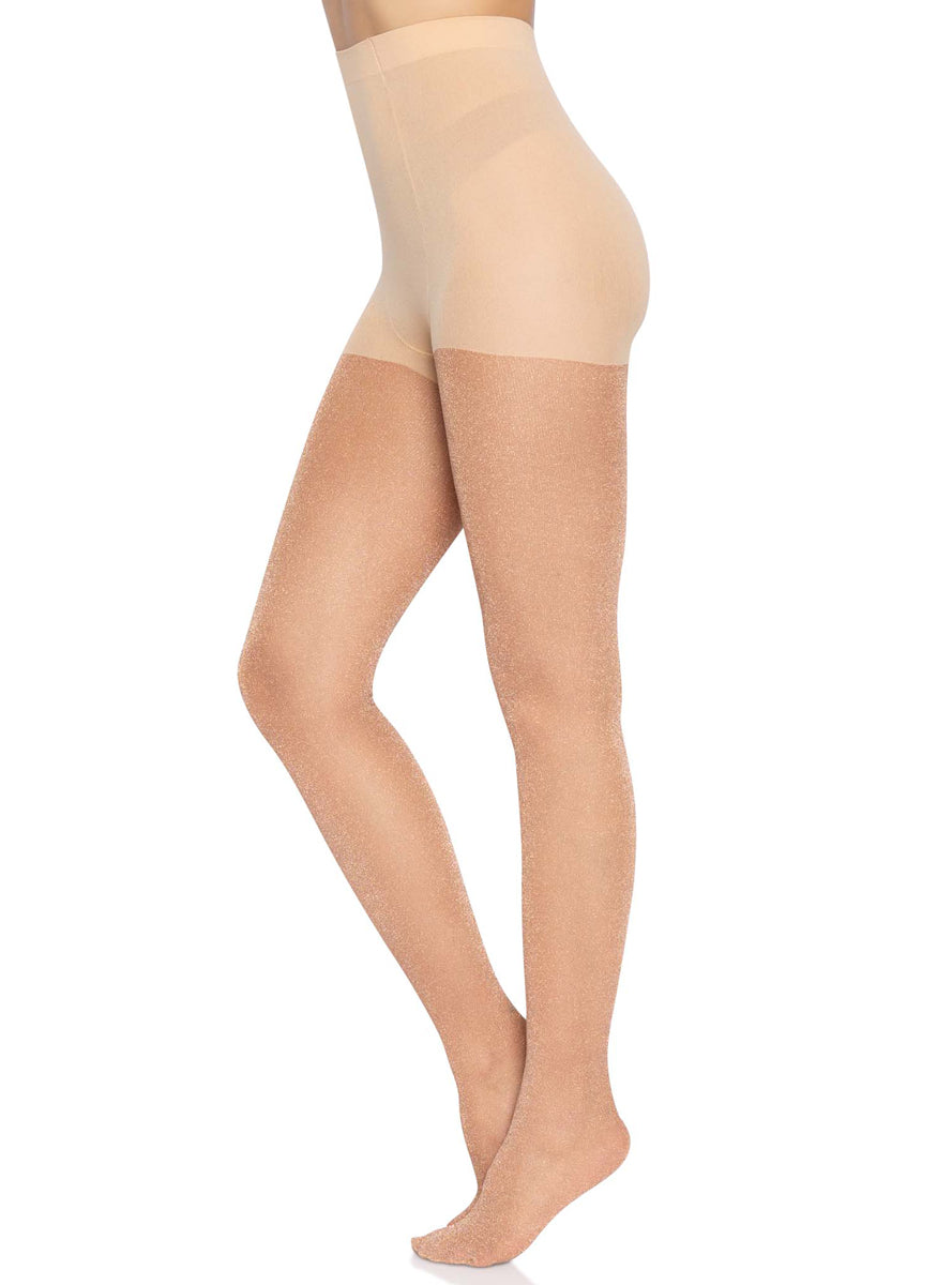 Womens Rose Gold Metallic Shimmer Costume Tights Side Image