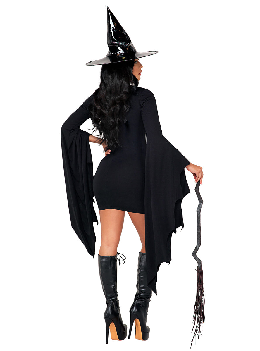 Midnight Coven Womens Sexy Black Witch Halloween Costume - Back Image