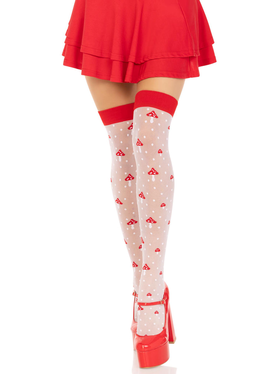 Womens Sheer Mushroom Polka Dot Thigh High Stockings Alternative Image