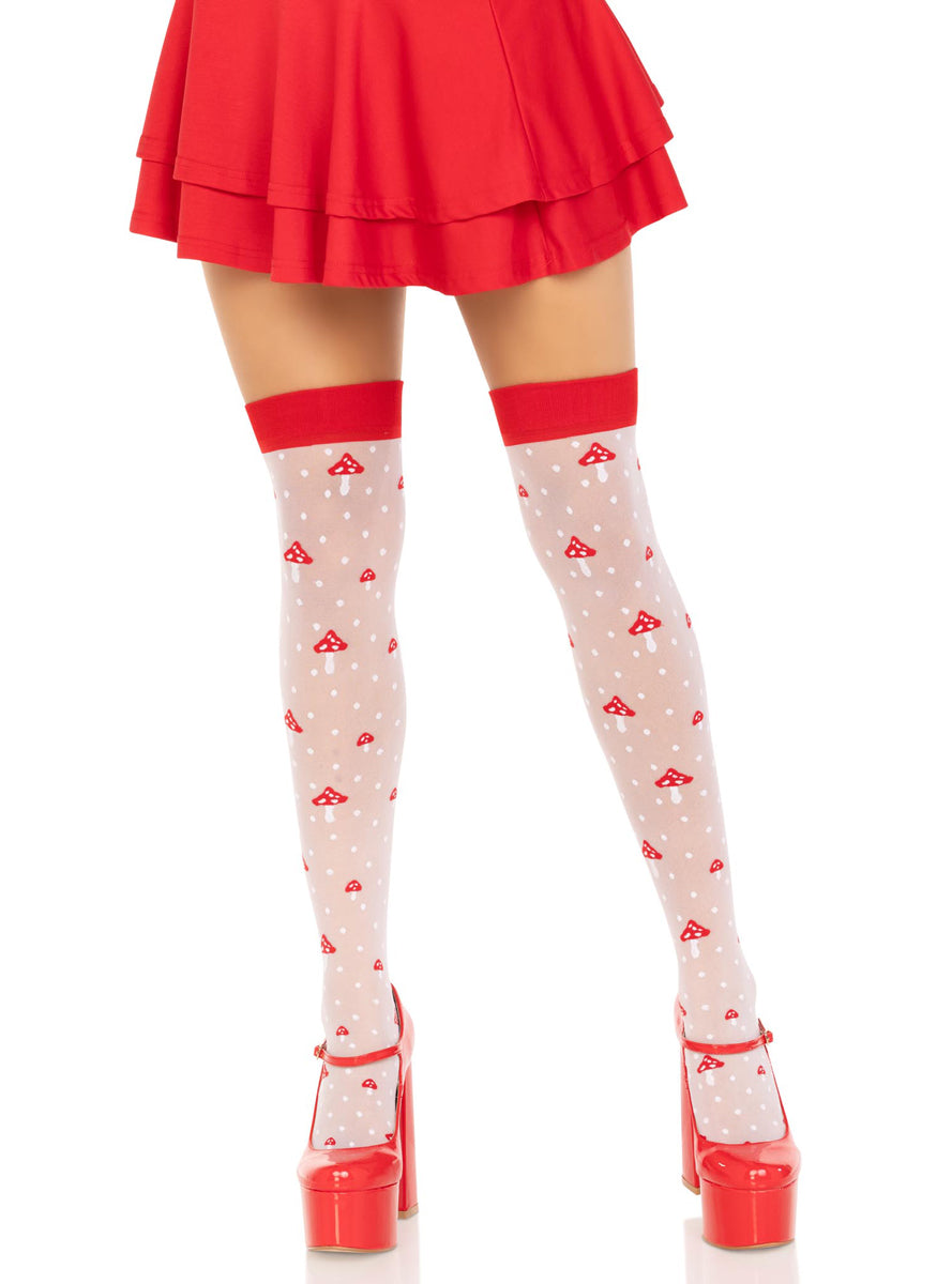 Womens Sheer Mushroom Polka Dot Thigh High Stockings Main Image