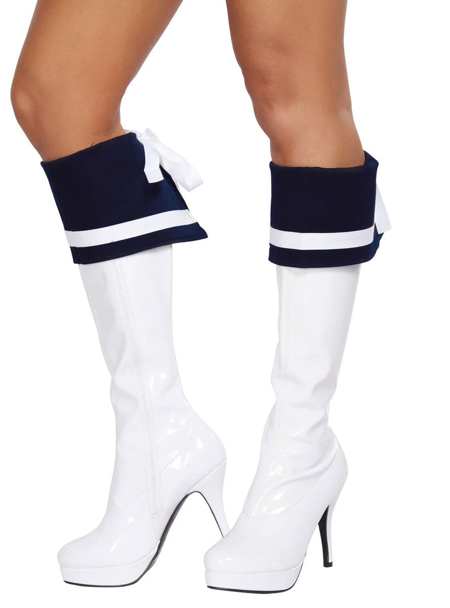 Navy Blue and White Stripe Boot Cuffs