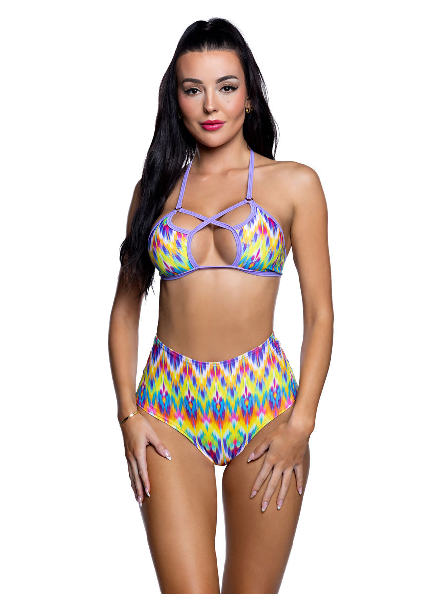Neon Rainbow and Lavender Strappy Rave Crop