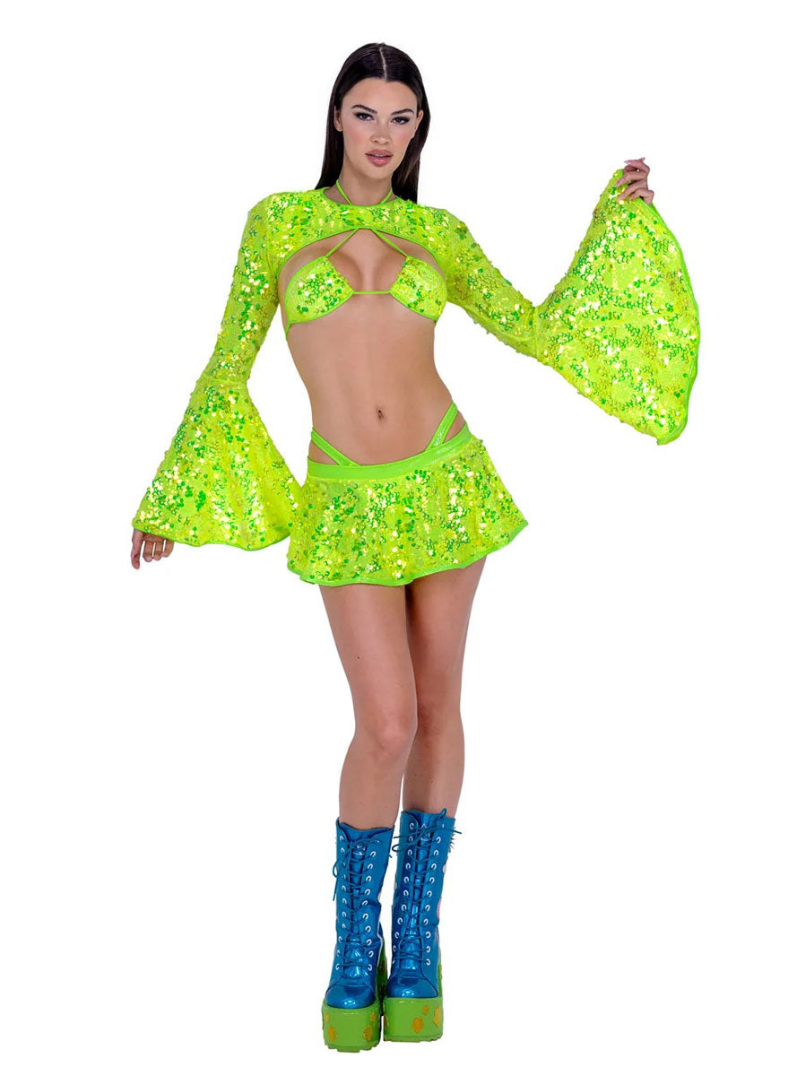 Neon Yellow Sequin Bikini Top