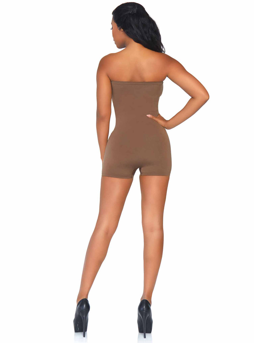 Tan Skin Tone Opaque Microfiber Strapless Romper