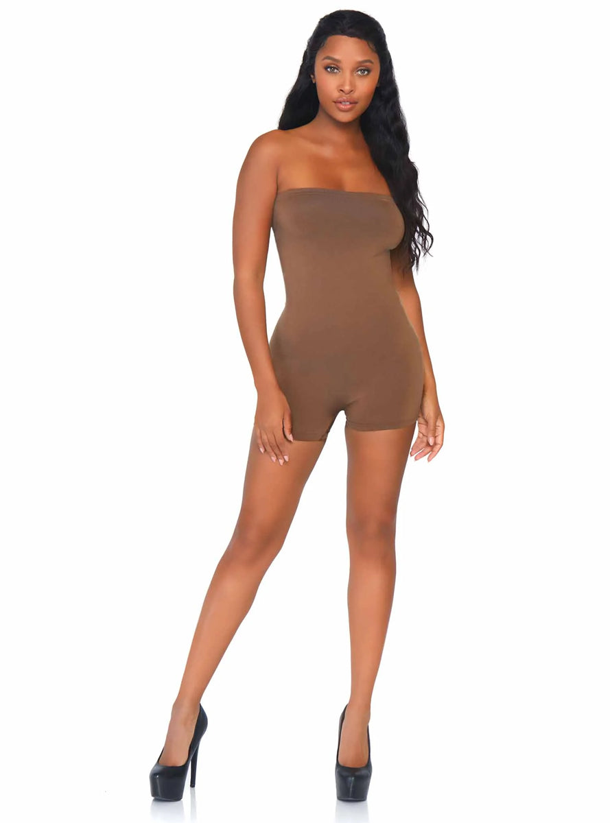 Tan Skin Tone Opaque Microfiber Strapless Romper