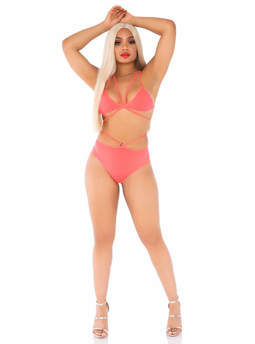 Opaque Coral Cage Top and Briefs Festival Set