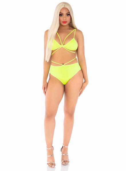 Opaque Neon Yellow Cage Top and Briefs Festival Set