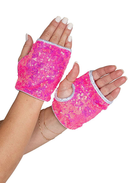 Fingerless Pink Sequin Costume Gloves