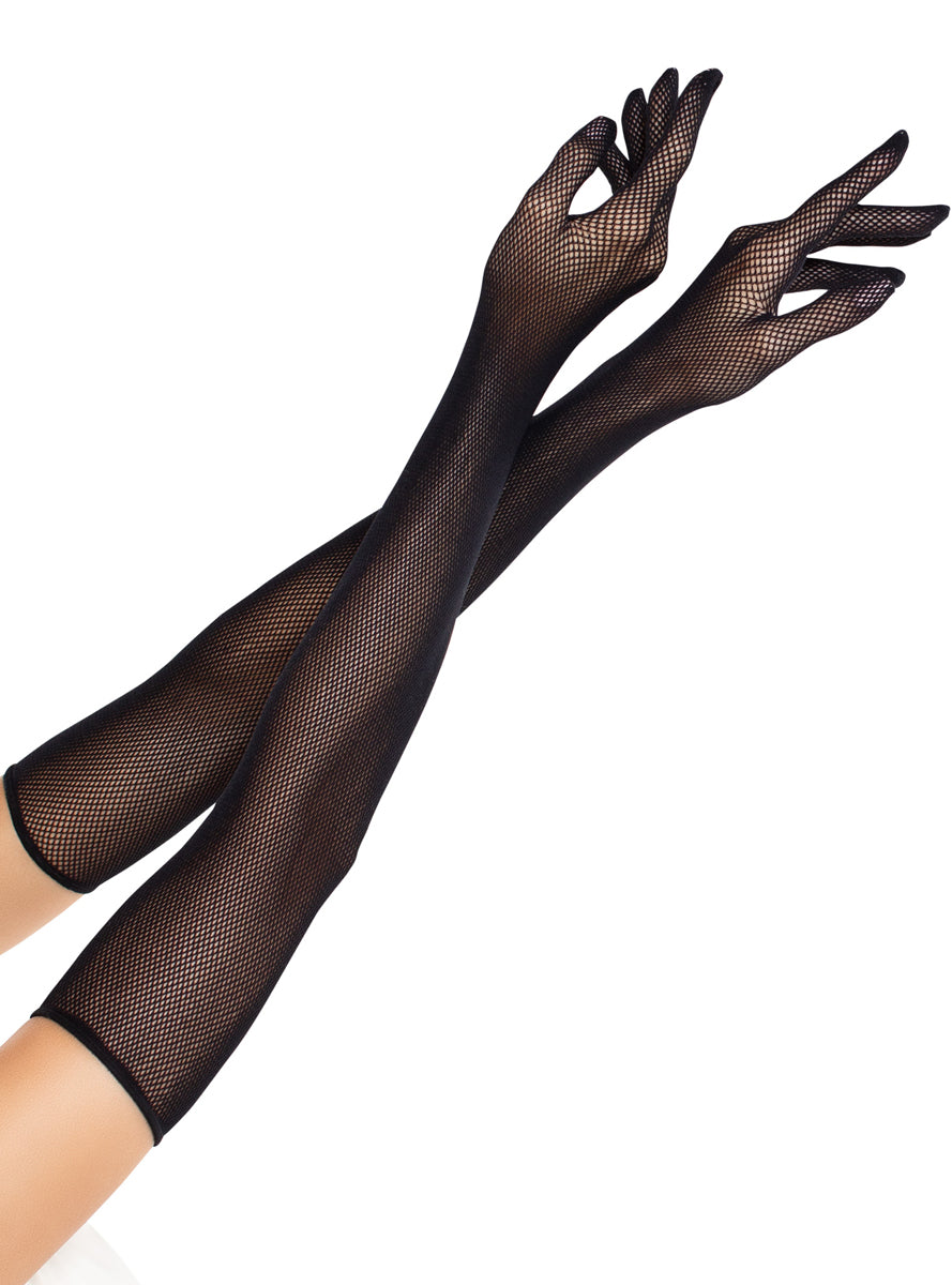 Over The Elbow Black Fishnet Costume Gloves