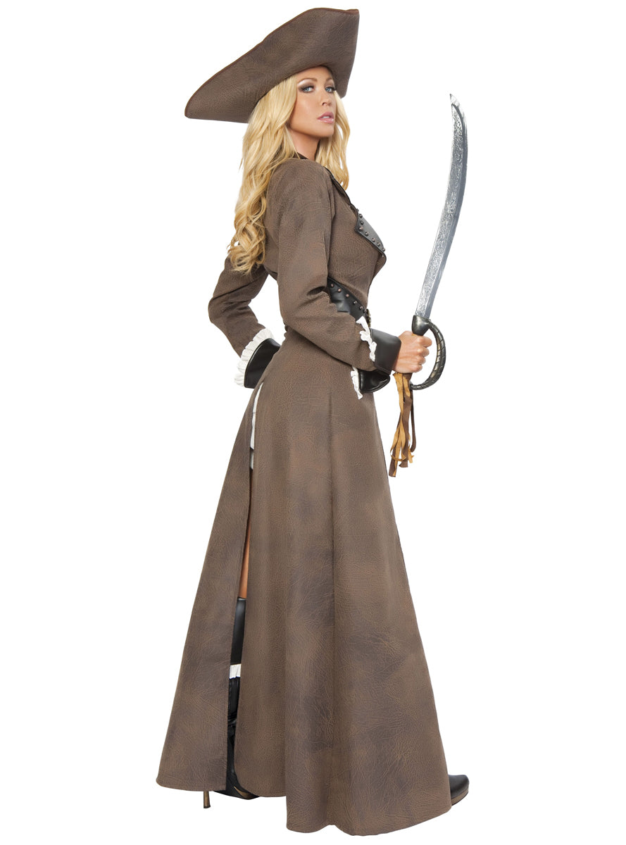 Pirate Captain Womens Sexy Brown 4 Piece Costume - Back Image