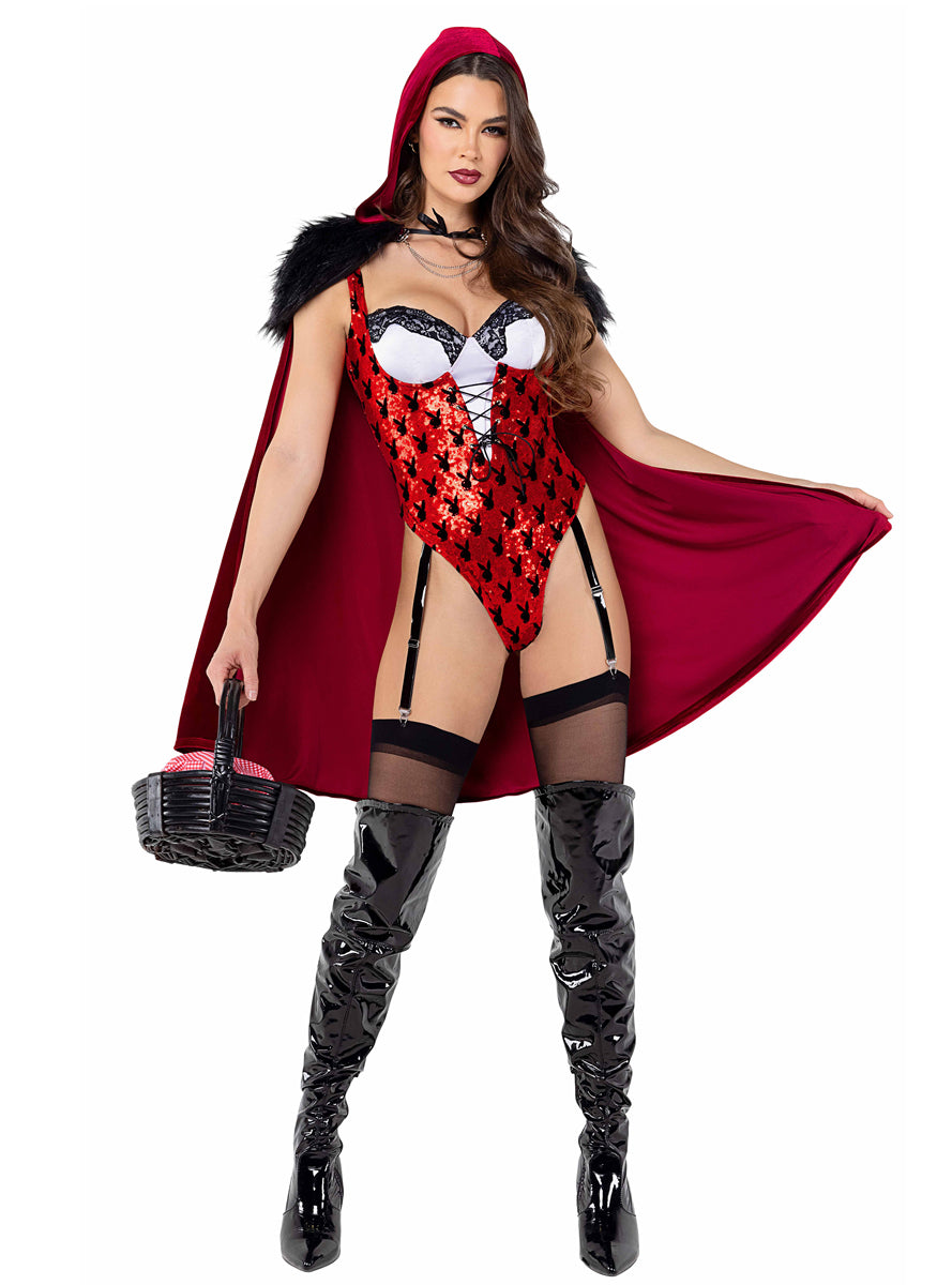 Playboy Enchanted Forest Sexy Womens Red Riding Hood Bodysuit Costume - Main Image
