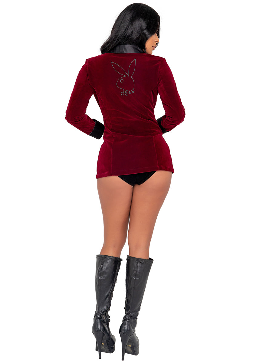Playboy Smoke Lounge Sexy Womens Red Smoking Jacket Costume - Back Image