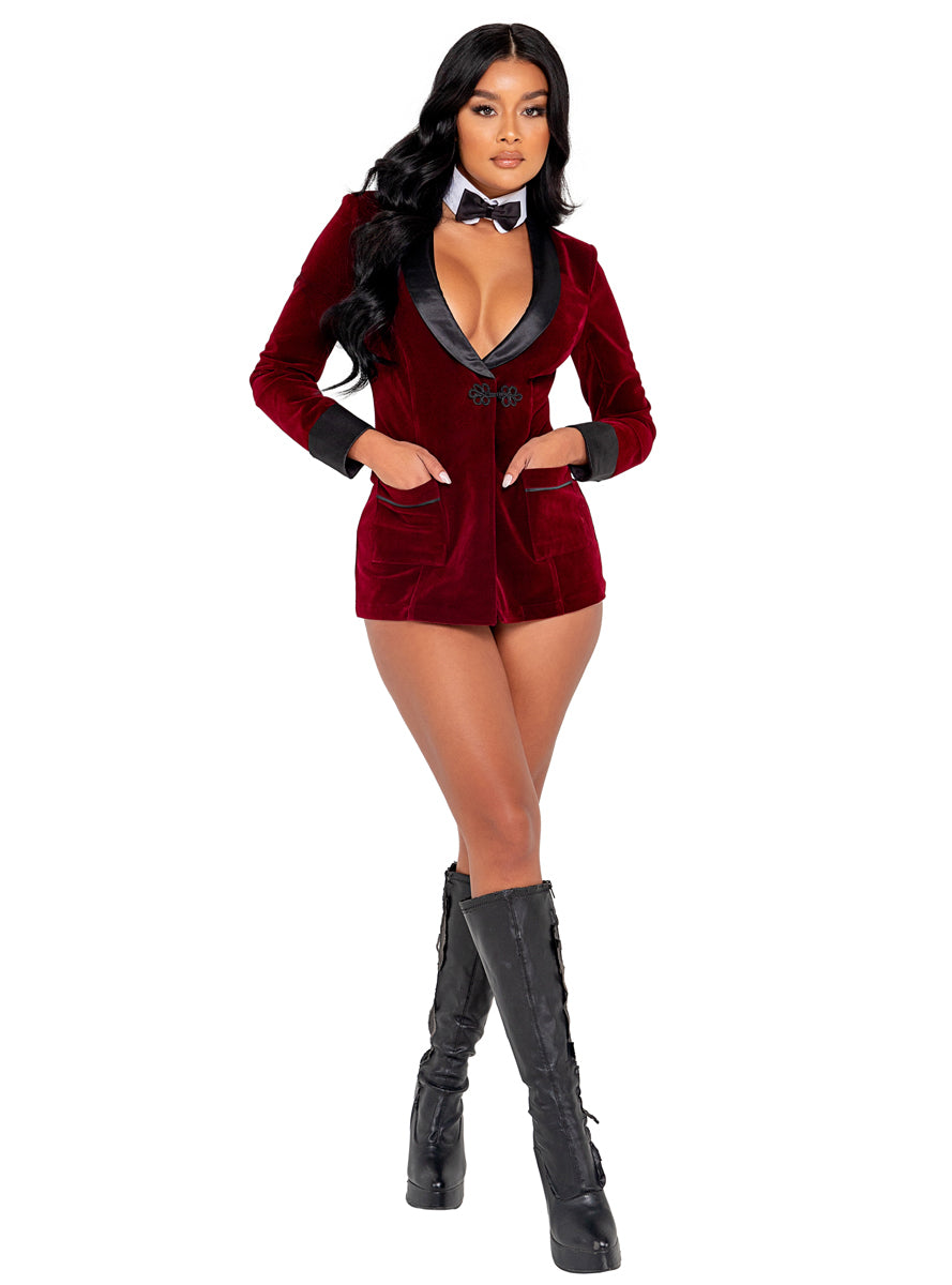 Playboy Smoke Lounge Sexy Womens Red Smoking Jacket Costume - Main Image