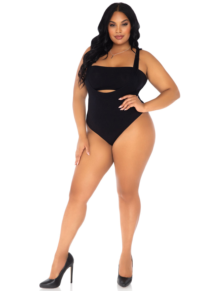 Opaque Black Plus Size Bandeau Bodysuit