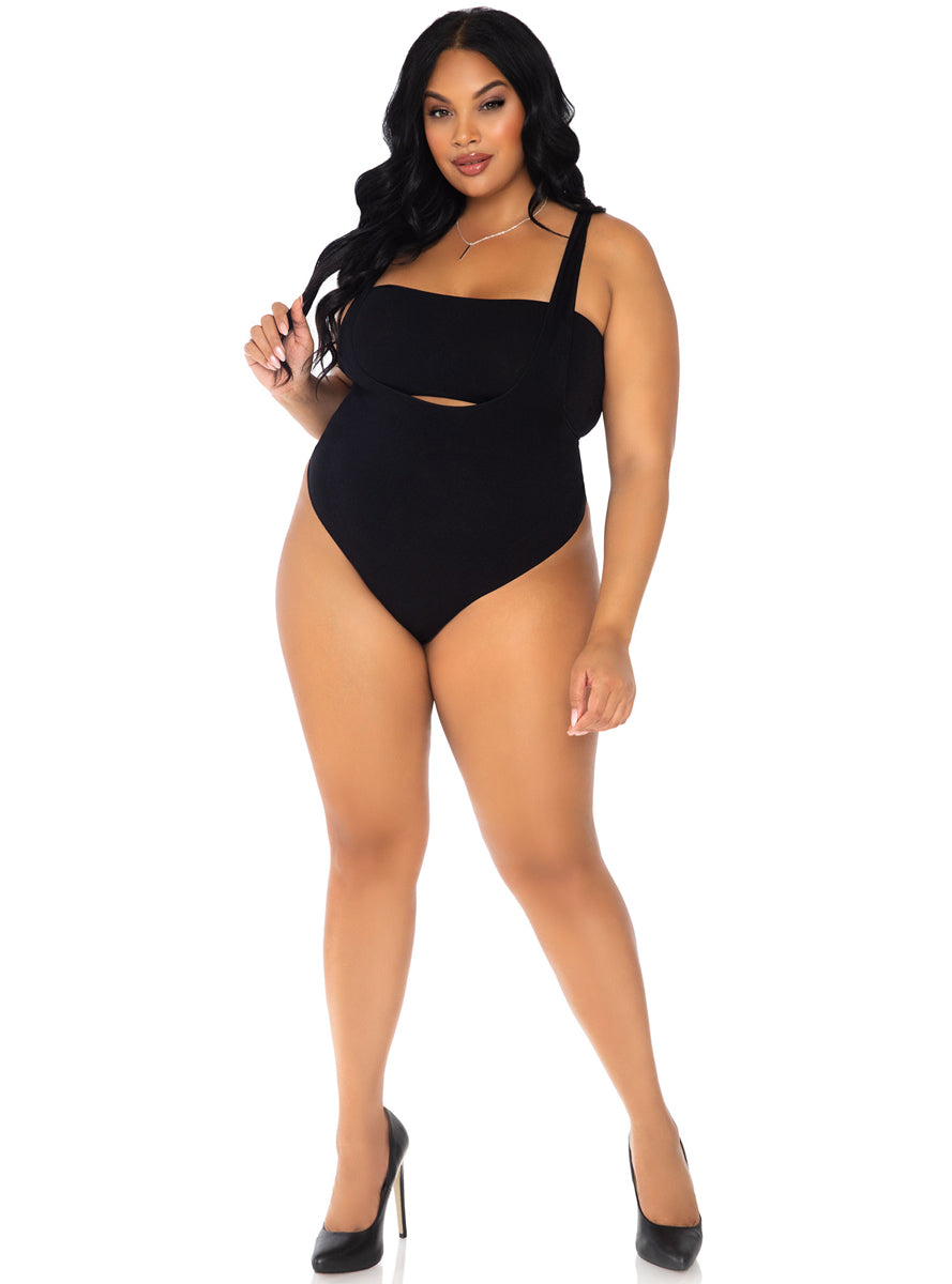 Opaque Black Plus Size Bandeau Bodysuit