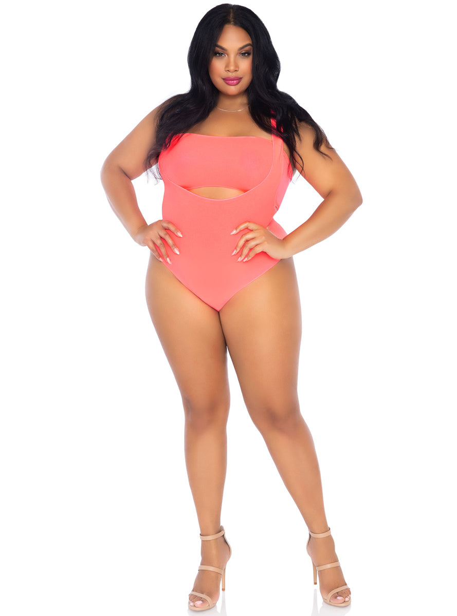 Opaque Coral Plus Size Bandeau Bodysuit