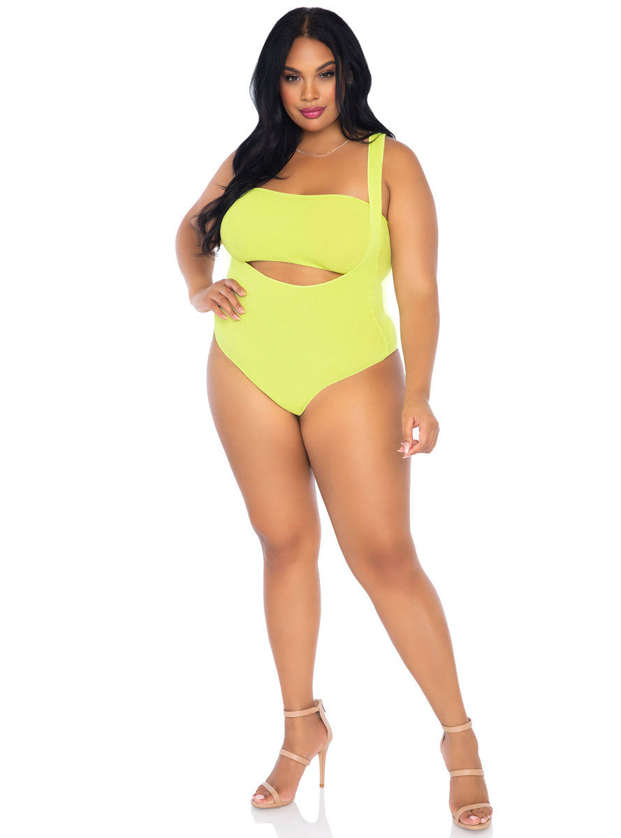Opaque Neon Yellow Plus Size Bandeau Bodysuit
