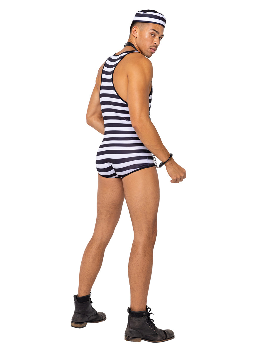 Prisoner Of Desire Sexy Mens Black And White Striped Convict Costume - Back Image