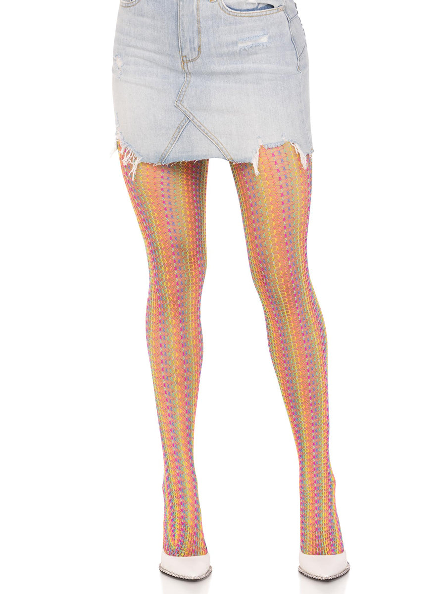 Womens Rainbow Crochet Net Full Length Costume Stockings Alternative Image