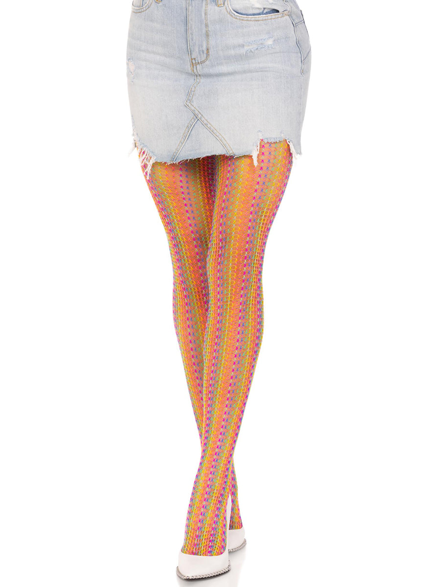 Womens Rainbow Crochet Net Full Length Costume Stockings Main Image