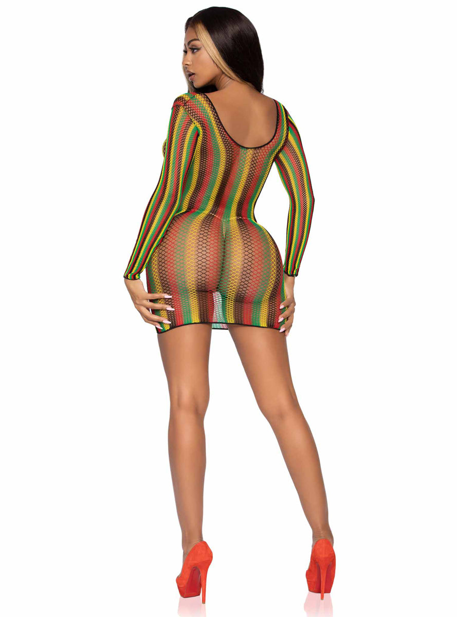 Rasta Net Sexy Long Sleeve Mini Dress
