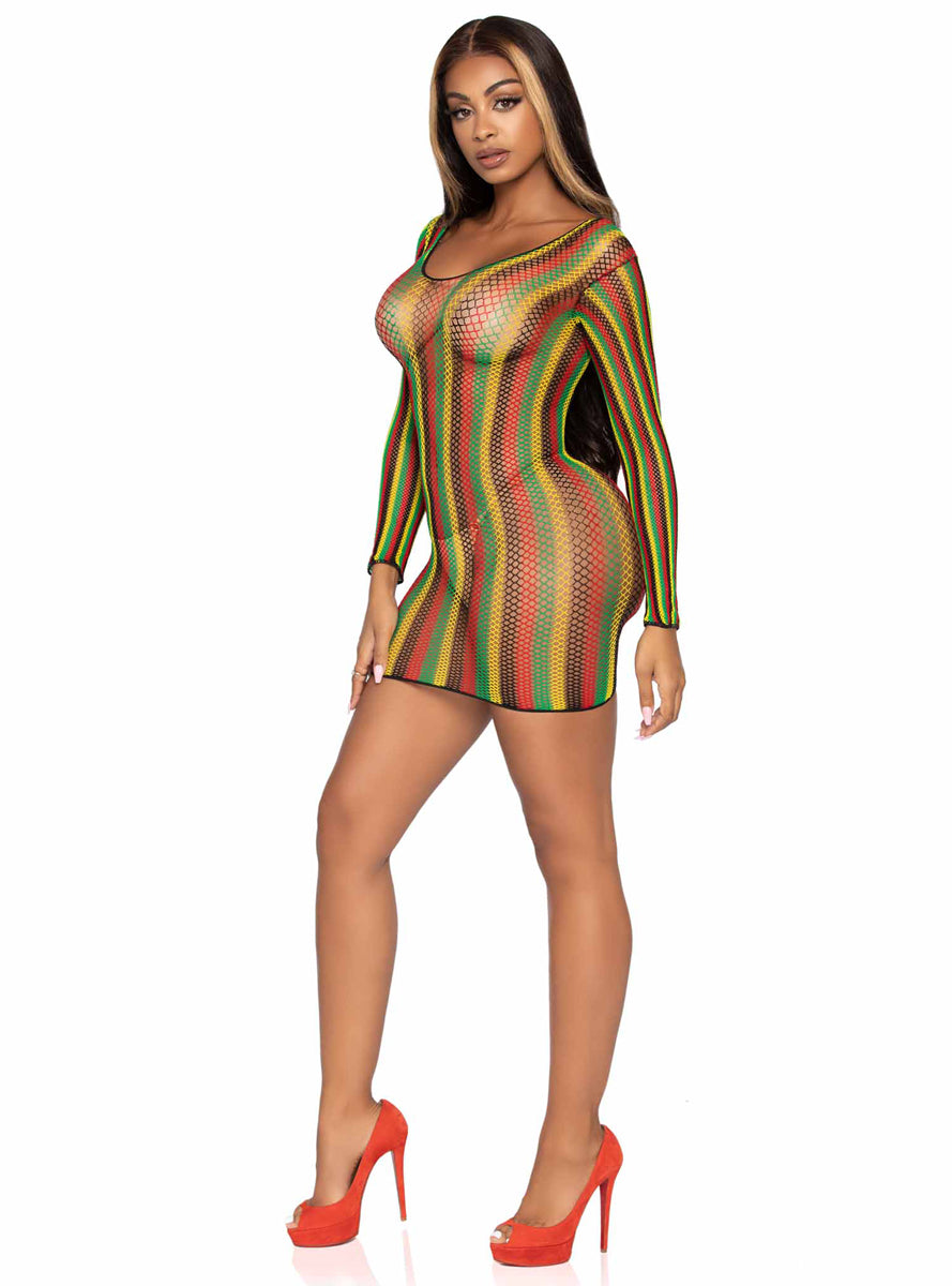 Rasta Net Sexy Long Sleeve Mini Dress