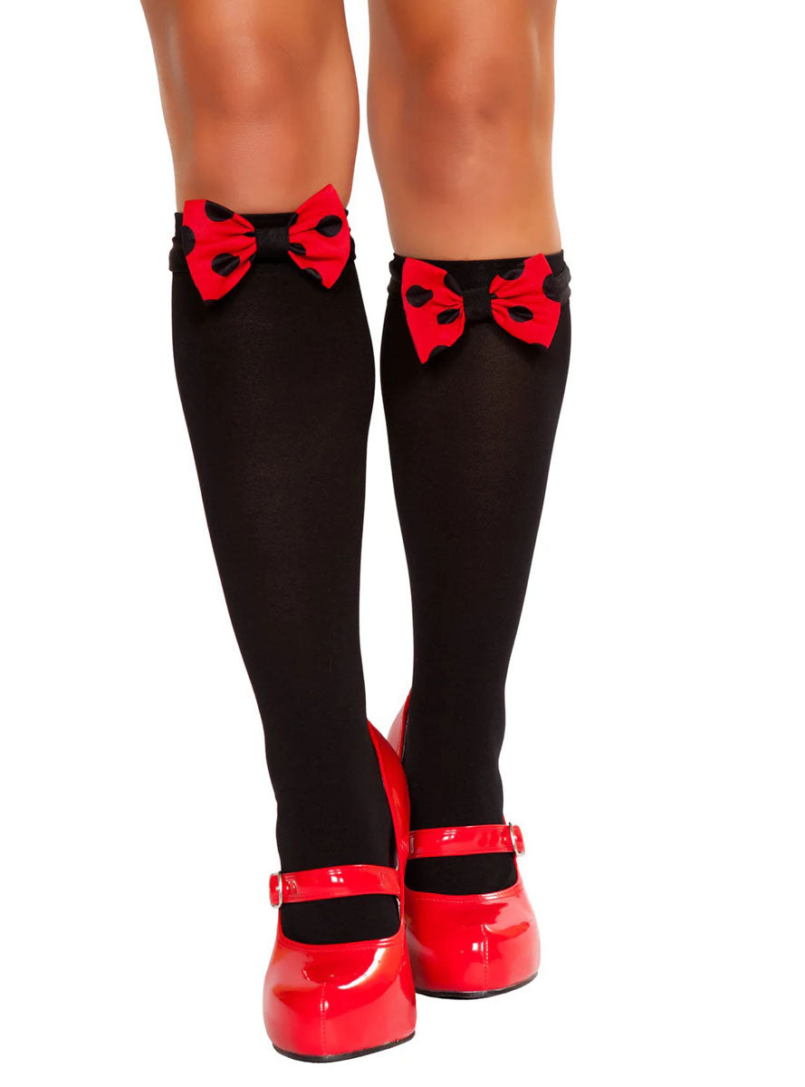 Black Knee High Stockings with Red and Black Bows
