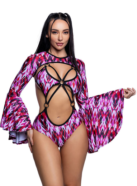 Refracted Red Bell Sleeve Festival Shrug