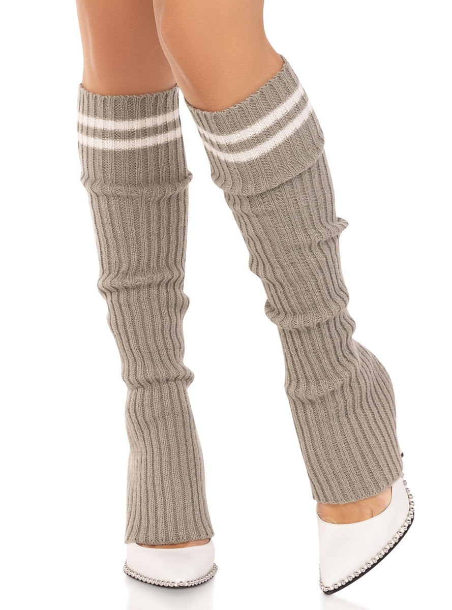 Womens Grey Ribbed Stirrup Leg Warmers With Athletic Stripe Main Image