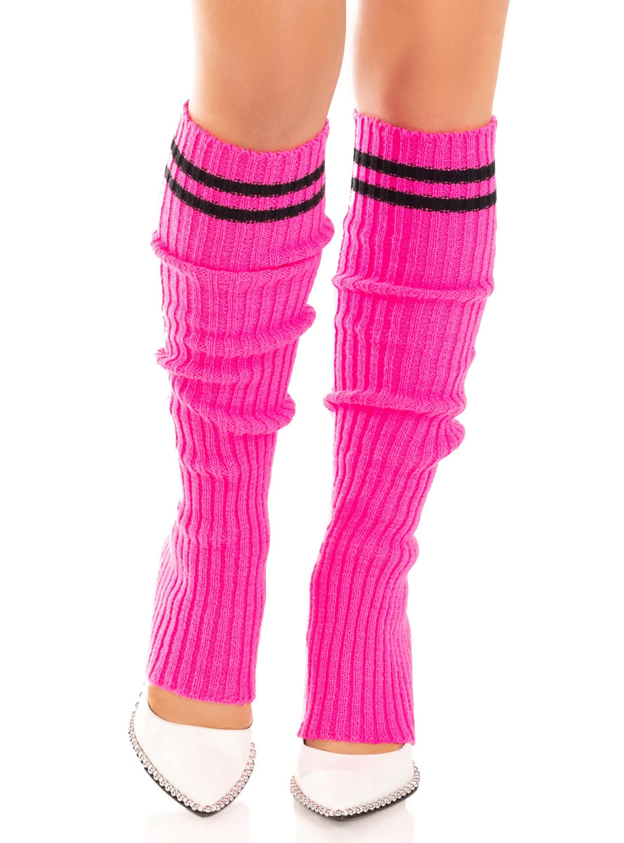Womens Pink Ribbed Stirrup Leg Warmers With Athletic Stripe Main Image