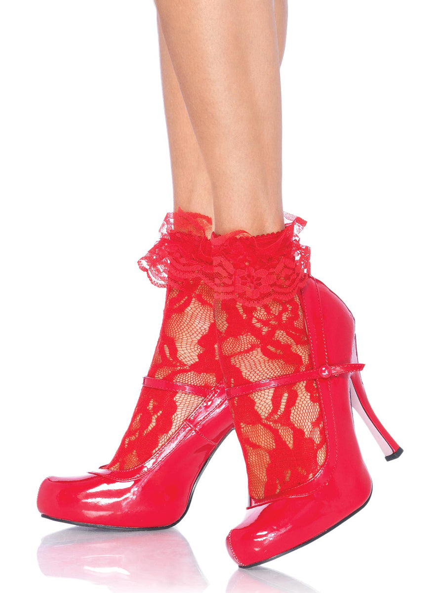 Womens Red Lace Ruffle Cuff Anklets