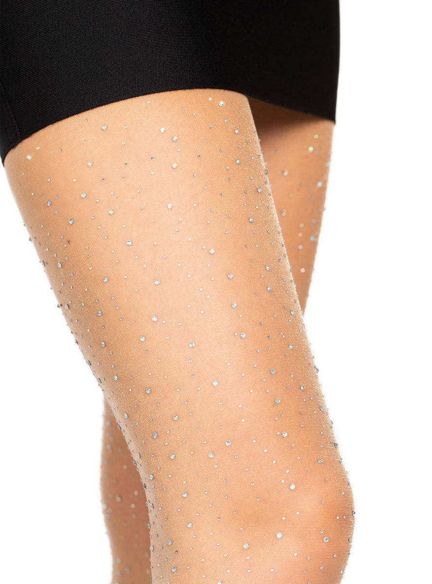 Womens Nude Coloured Full Length Stockings With Rhinestones Close Image