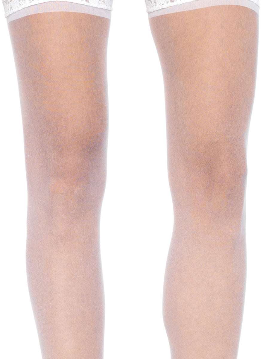 Womens White Sheer Lace Top Stockings With Garter Close Image 1