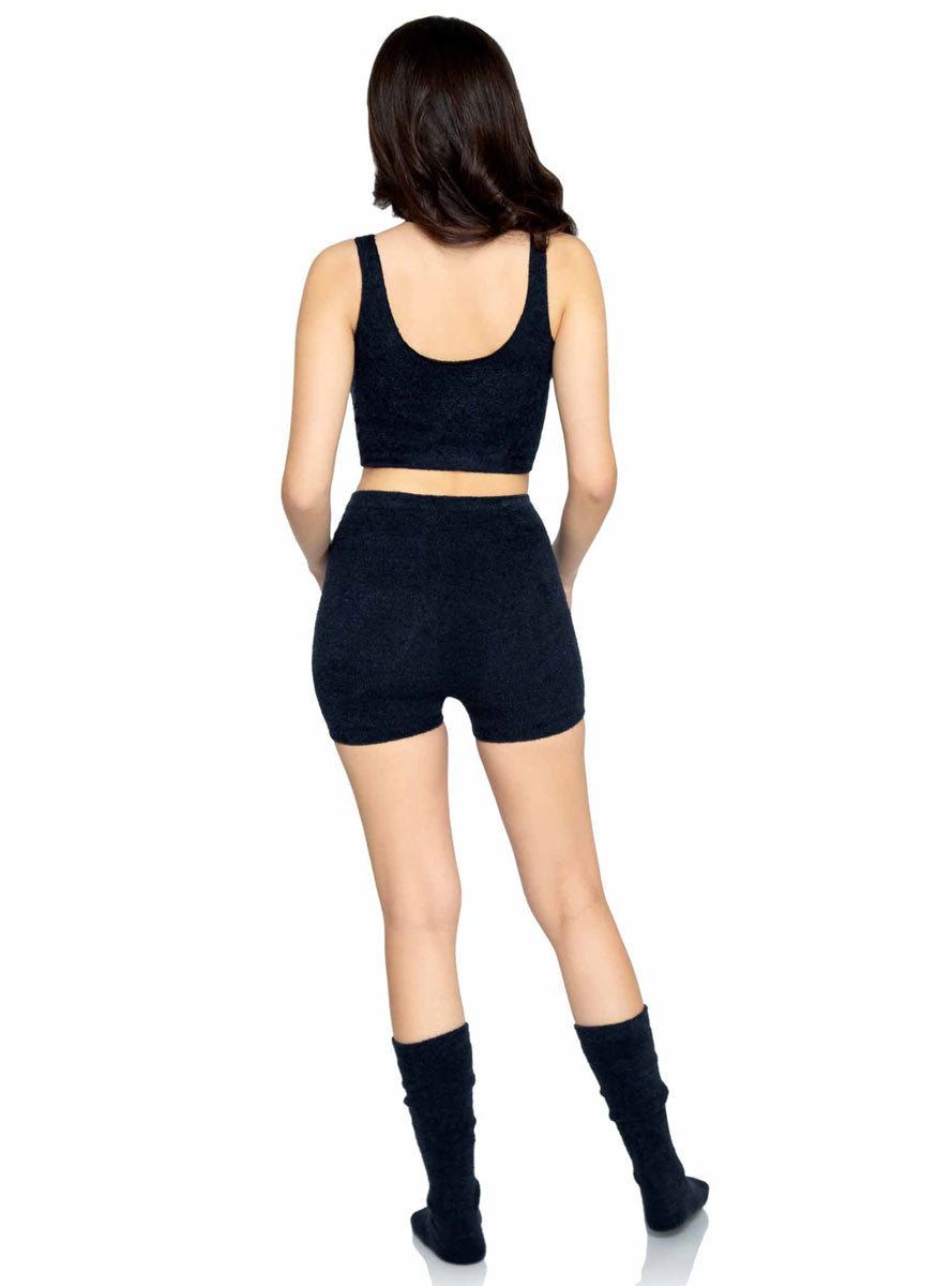Soft Black Cozy Knit Crop and Shorts Set