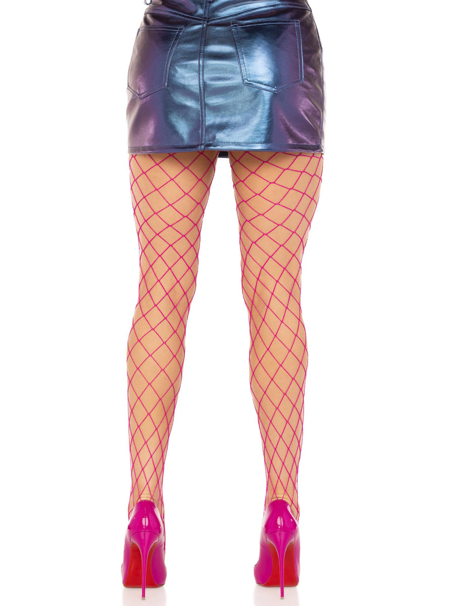 Womens Magenta Spandex Diamond Net Pantyhose Back Image